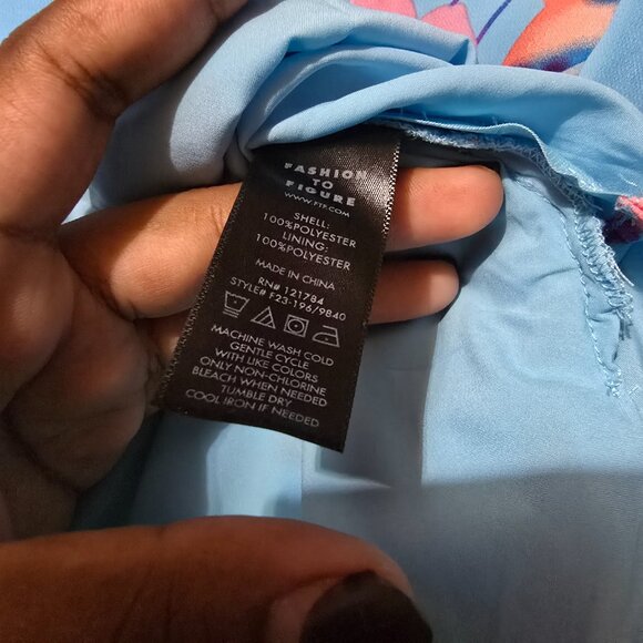 Fashion To Figure Sky Blue High-low Midi Dress W Pink Floral Design Plus Size 0 - Picture 10 of 11